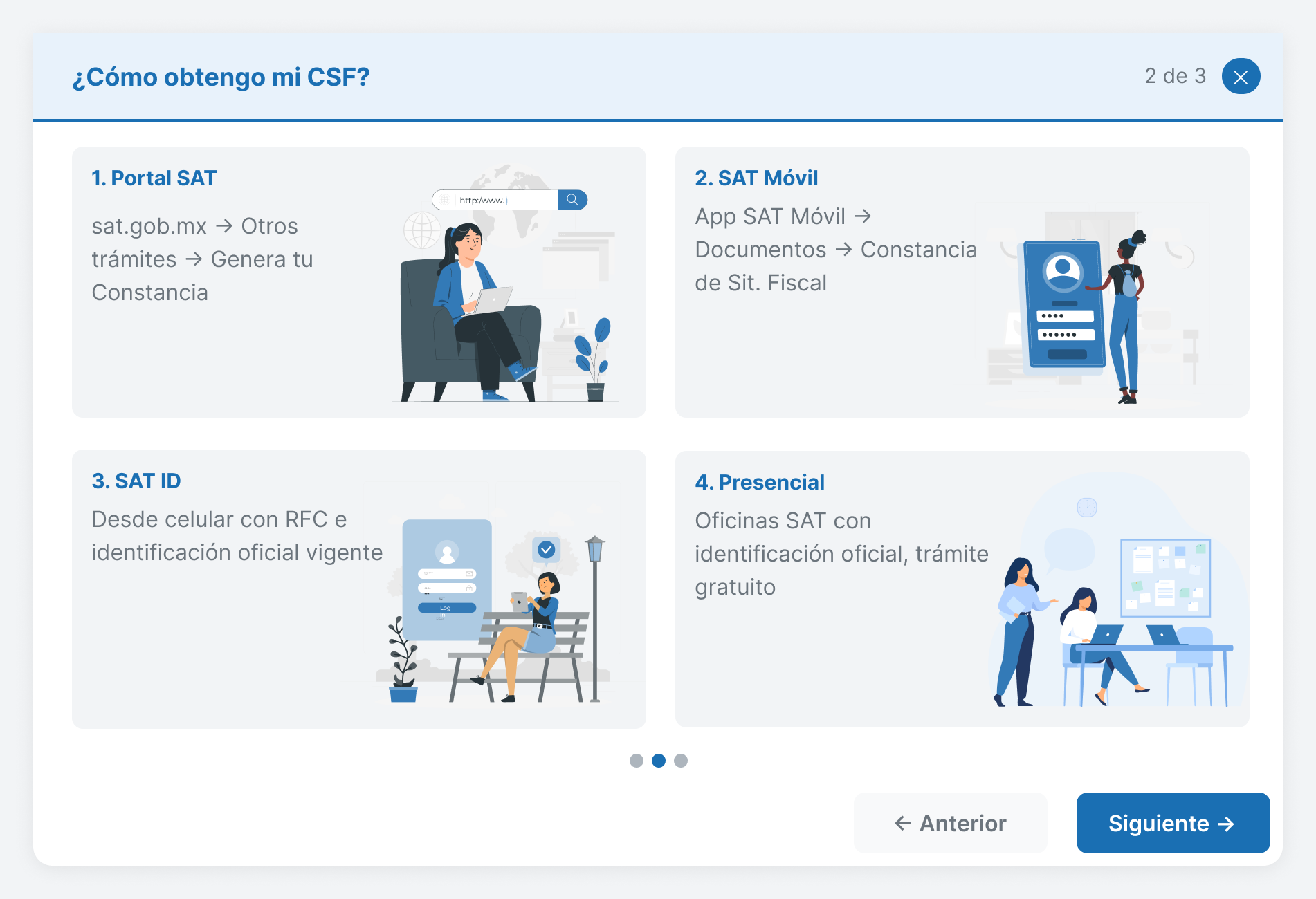 Modal 2: cuatro formas de obtener la Constancia de Situación Fiscal desde el SAT