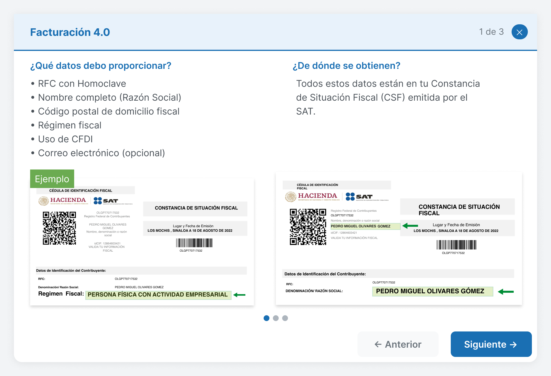 Modal 1: Facturación 4.0 — qué datos solicita el SAT y de dónde obtenerlos