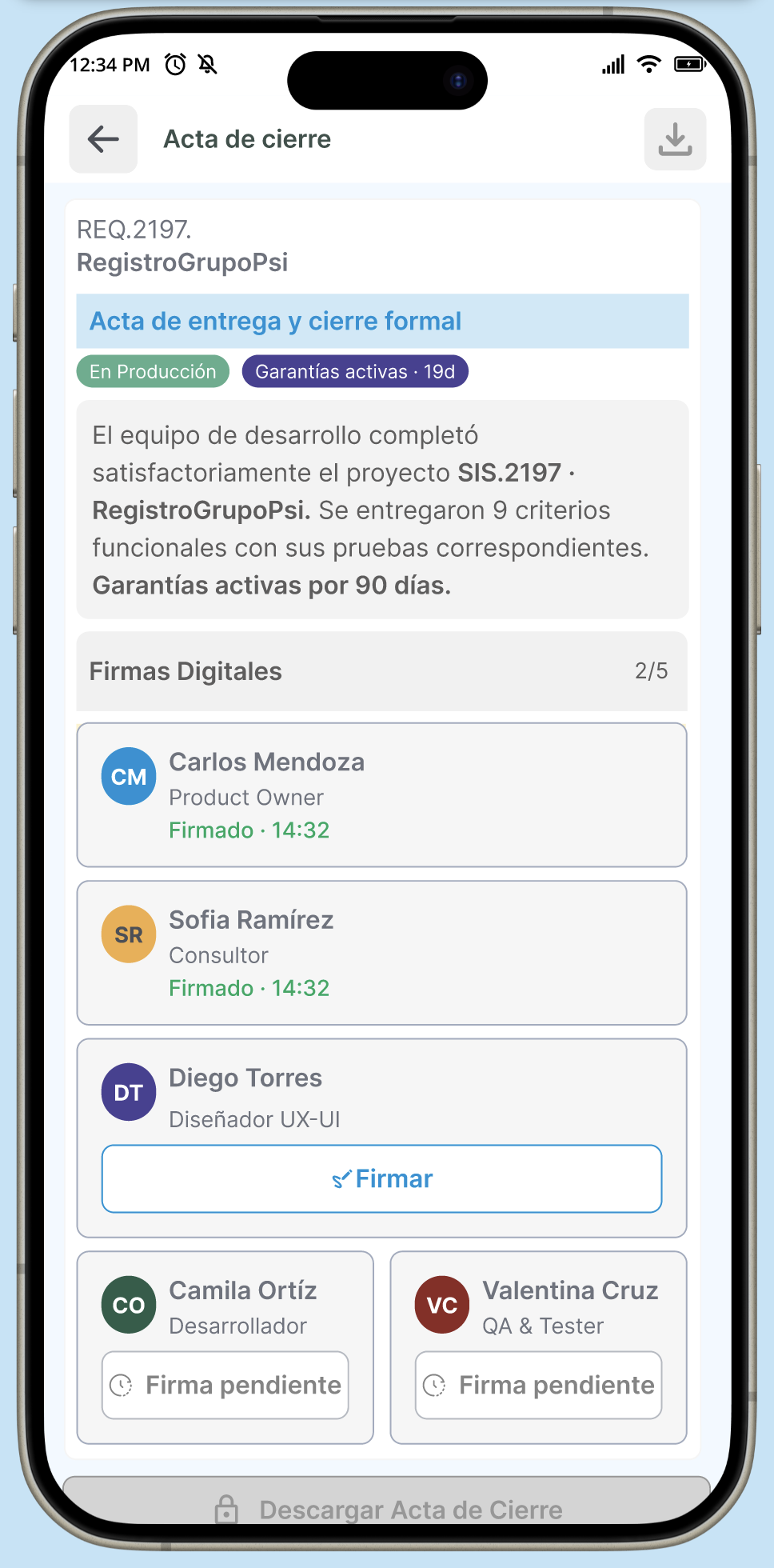 Acta de Cierre · Garantías activas