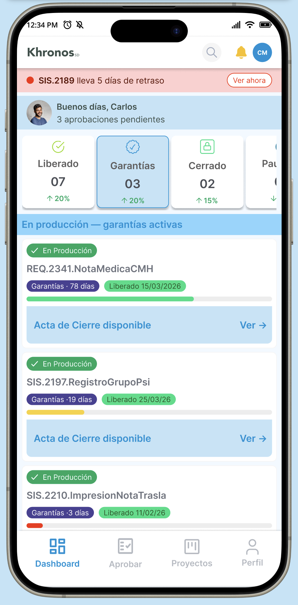 Seccion Garantías en Panel