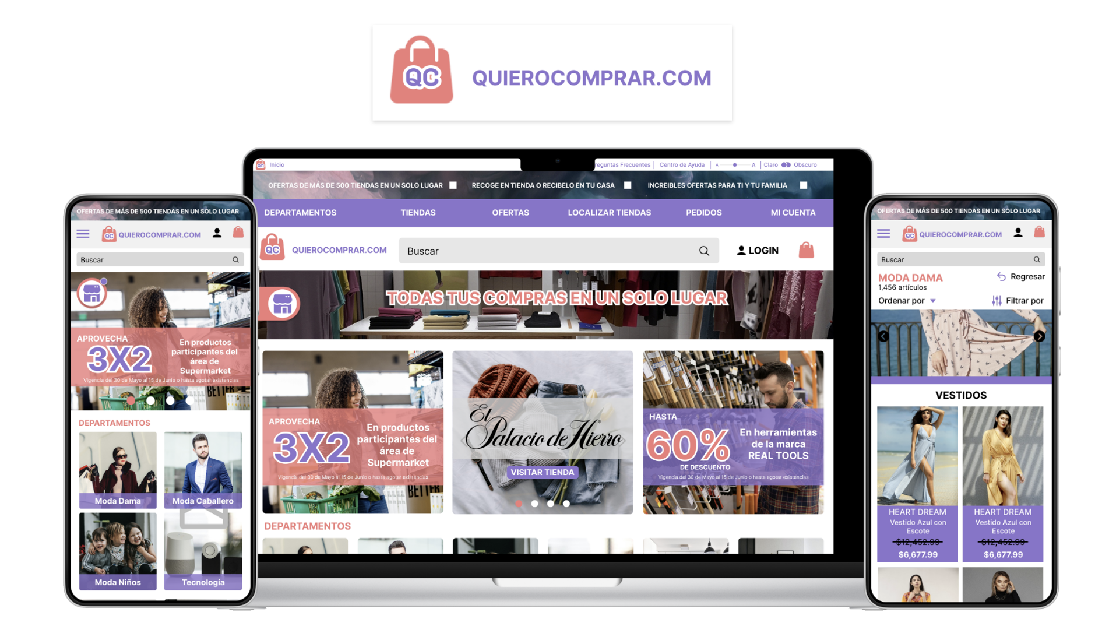QuieroComprar.com — Mockup multi-dispositivo